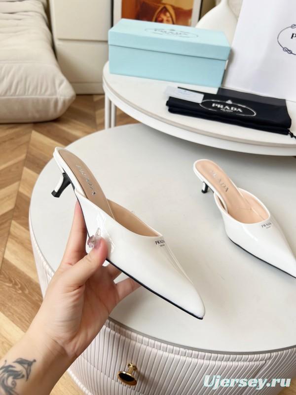 2025 Women Prada White Patent Leather High Heels