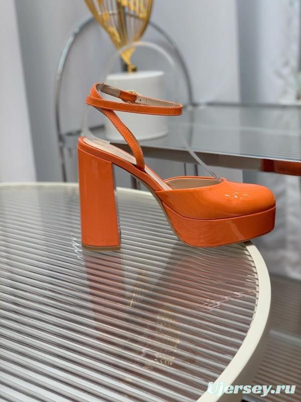 2025 Women Gianvito Rossi Orange Patent Leather Platform Sandals KFY00340