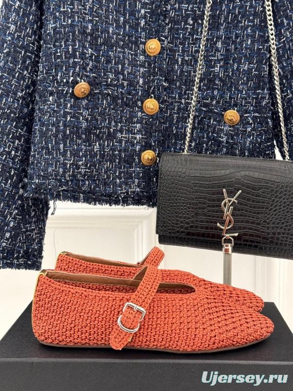 2025 Women AlAIA Orange Knitted Leather Mary Jane KFY00310