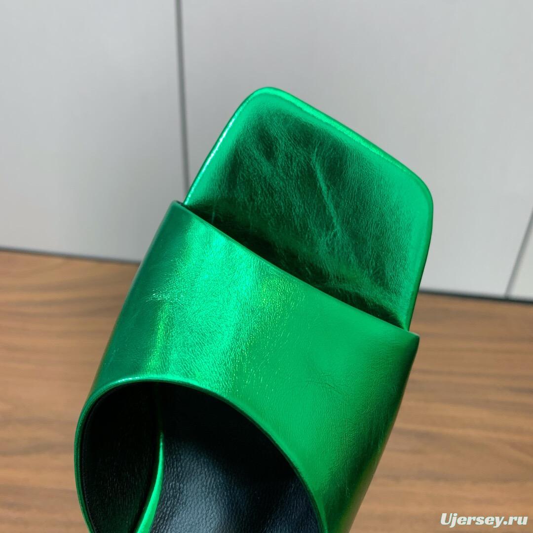 2025 Women VERSACE Green Leather Slippers