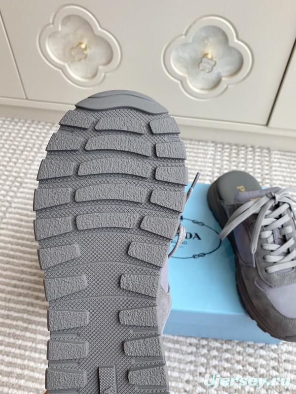 2025 Women Prada Grey Suede Nylon Sneakers LY00290