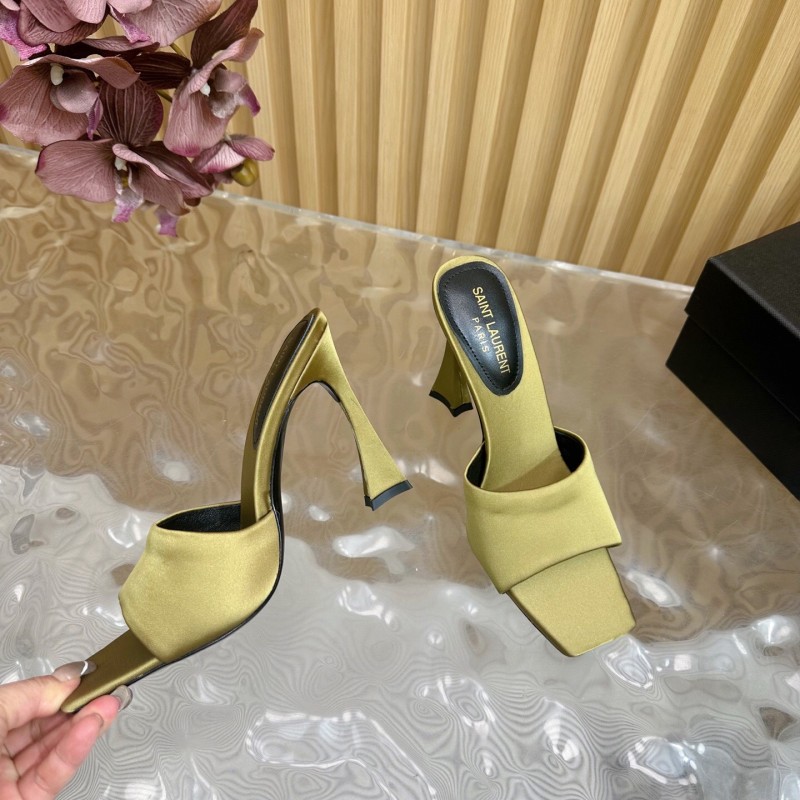 2025 Women Yves Saint Laurent Beige Satin Heeled Sandals