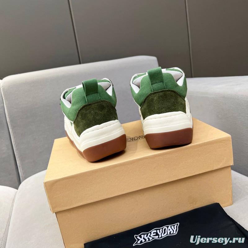 2025 Unisex HEYDAY Green White Canvas Leather Wave Sneakers KFY00260