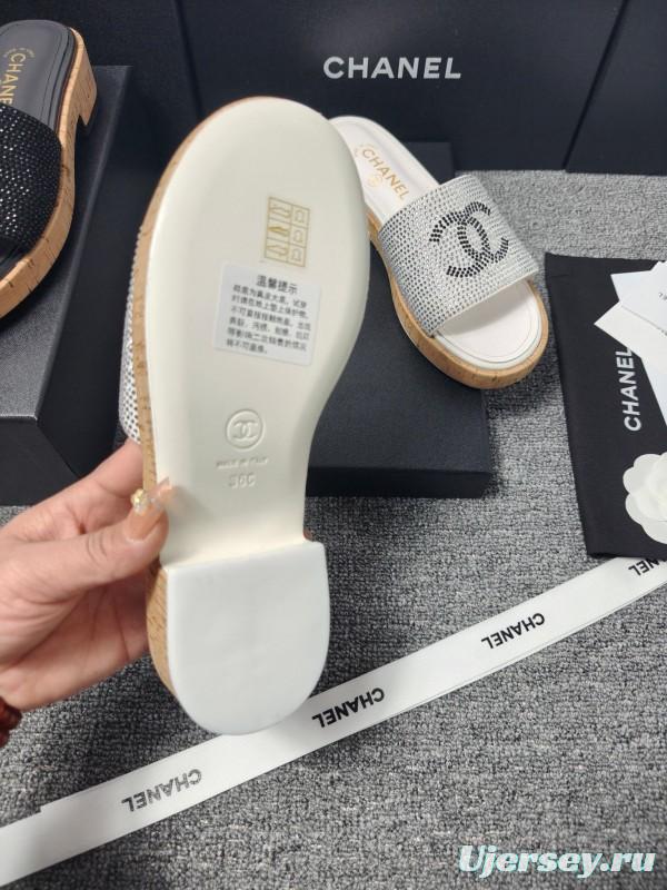 2025 CHANEL Silver Crystal Leather Slippers