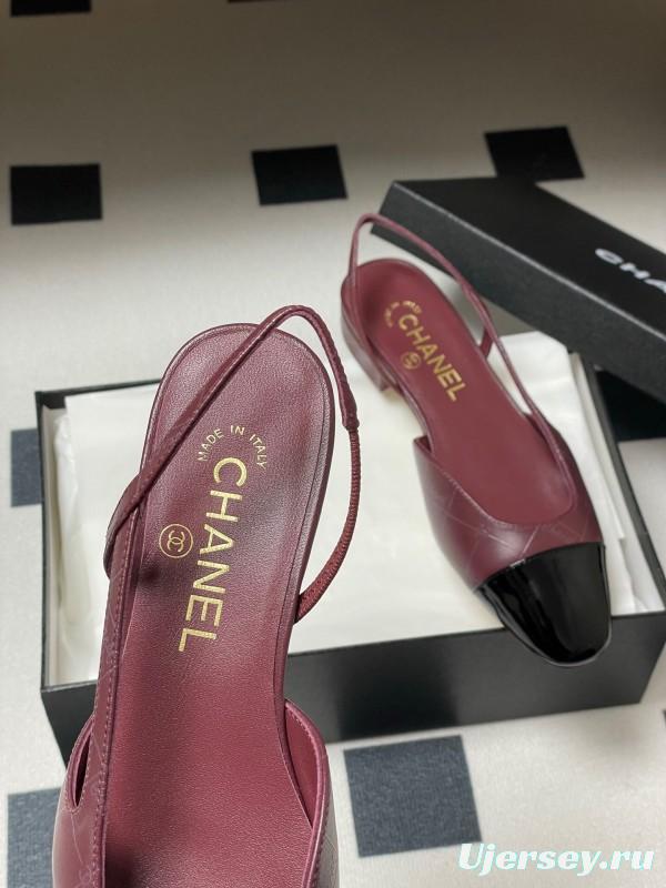 2025 Women Chanel Purple Black Leather Sling-back Pumps KFY00300