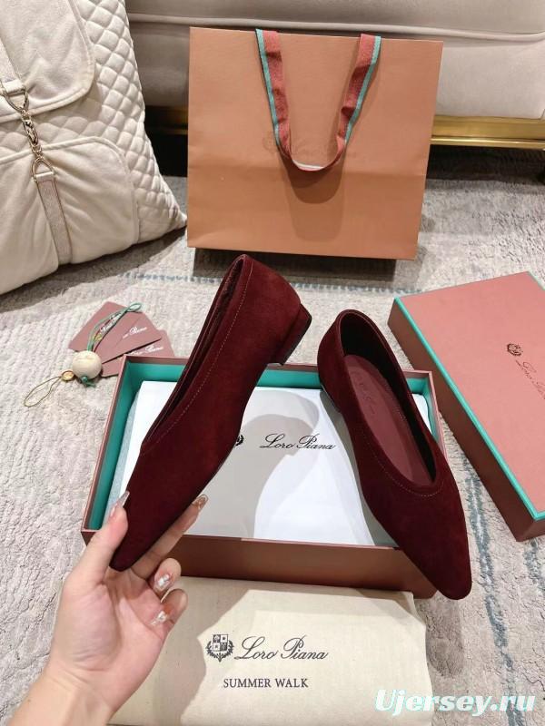 2025 Women LP Burgundy Suede Ballet Flat