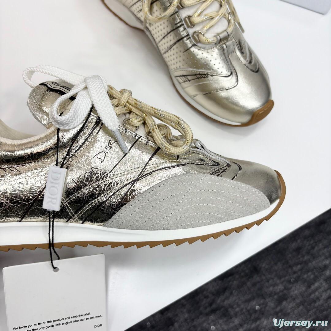 2025 Women Dior Silver Leather Running Shoes LY00300