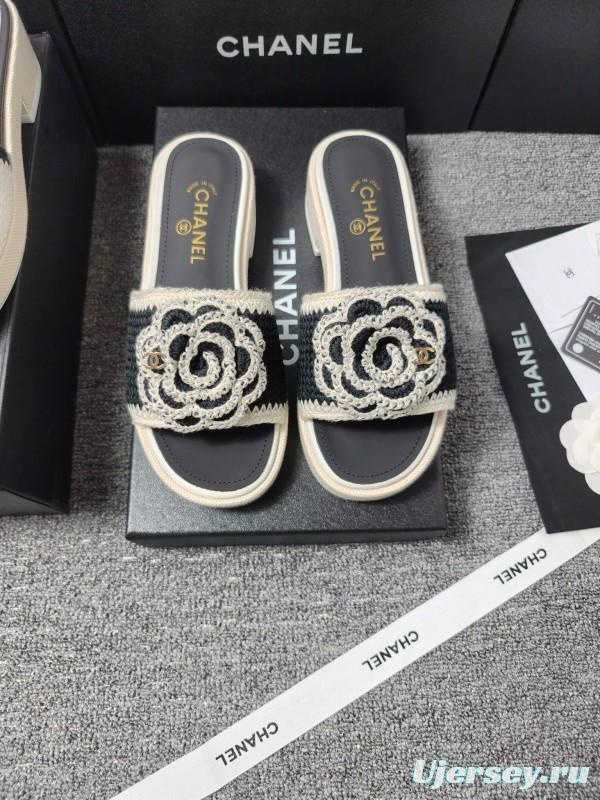 2025 Slippers Chanel Black White Crochet Sandal