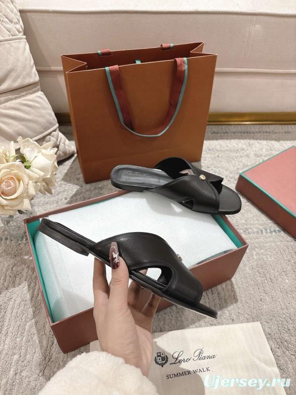 2025 Slippers LP Black Leather Slippers LY00270