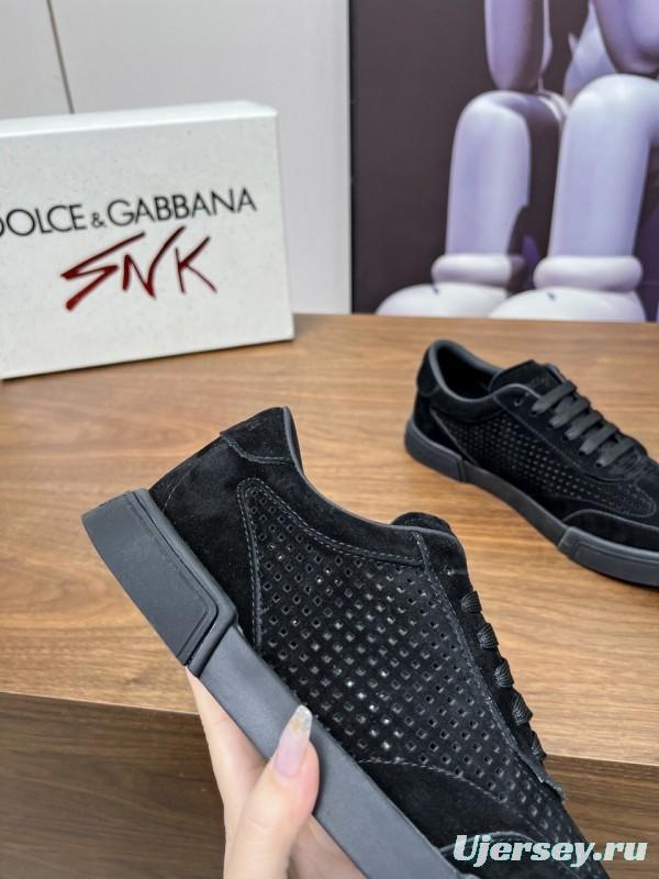 2025 Men Dolce & Gabbana Black Suede Leather Casual Sneakers LY00280