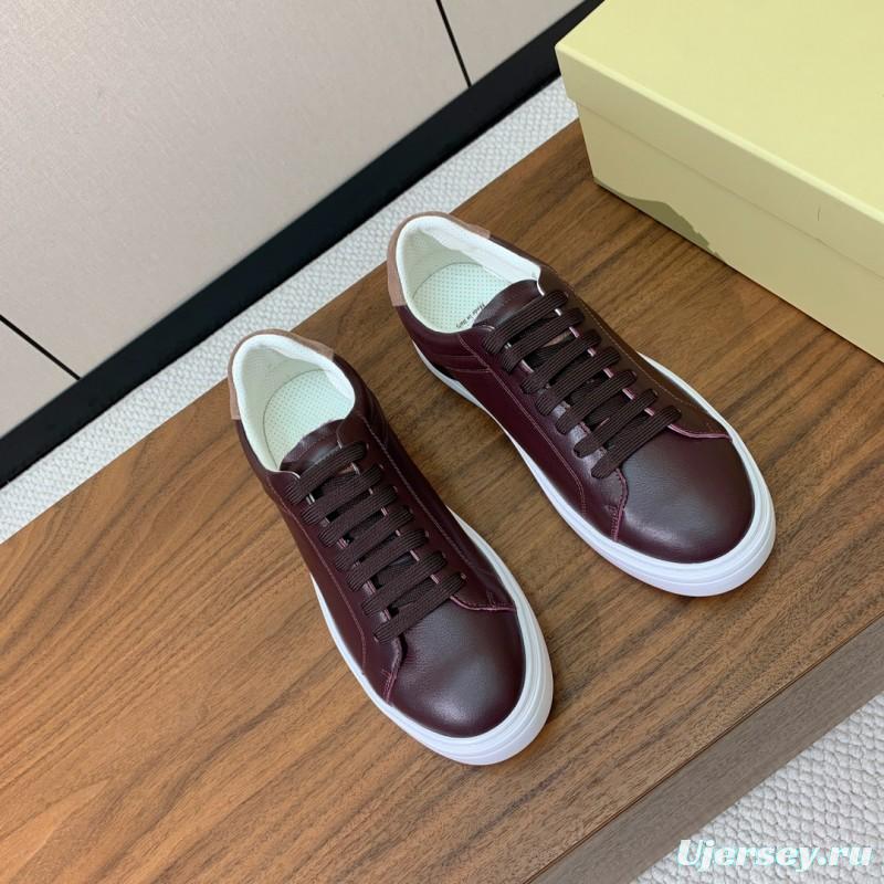 2025 Men Brunello Cucinelli Burgundy Leather Casual Sneakers Original Sole KFY00310(M)