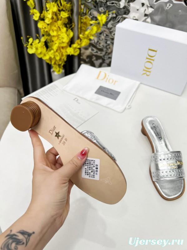 2025 Women Dior Silver Leather Slide Heels LY00210