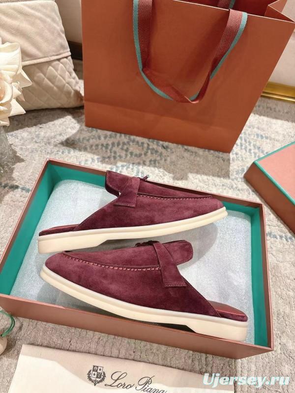 2025 Women LP Burgundy Suede Slippers