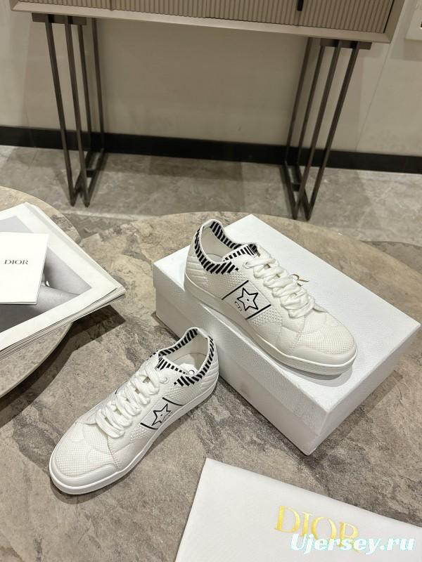 2025 Women Dior White Knit Leather Sneakers Star Logo KFY00330