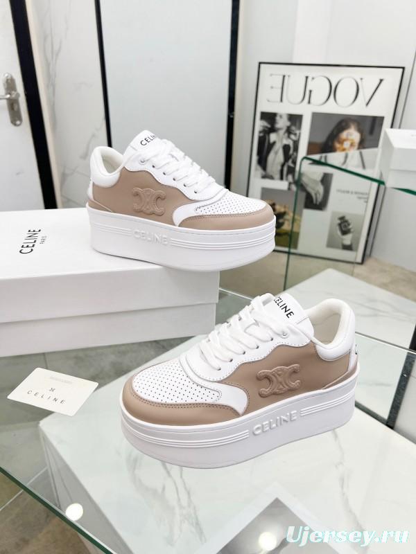 2025 Women CELINE White Beige Leather Sneakers