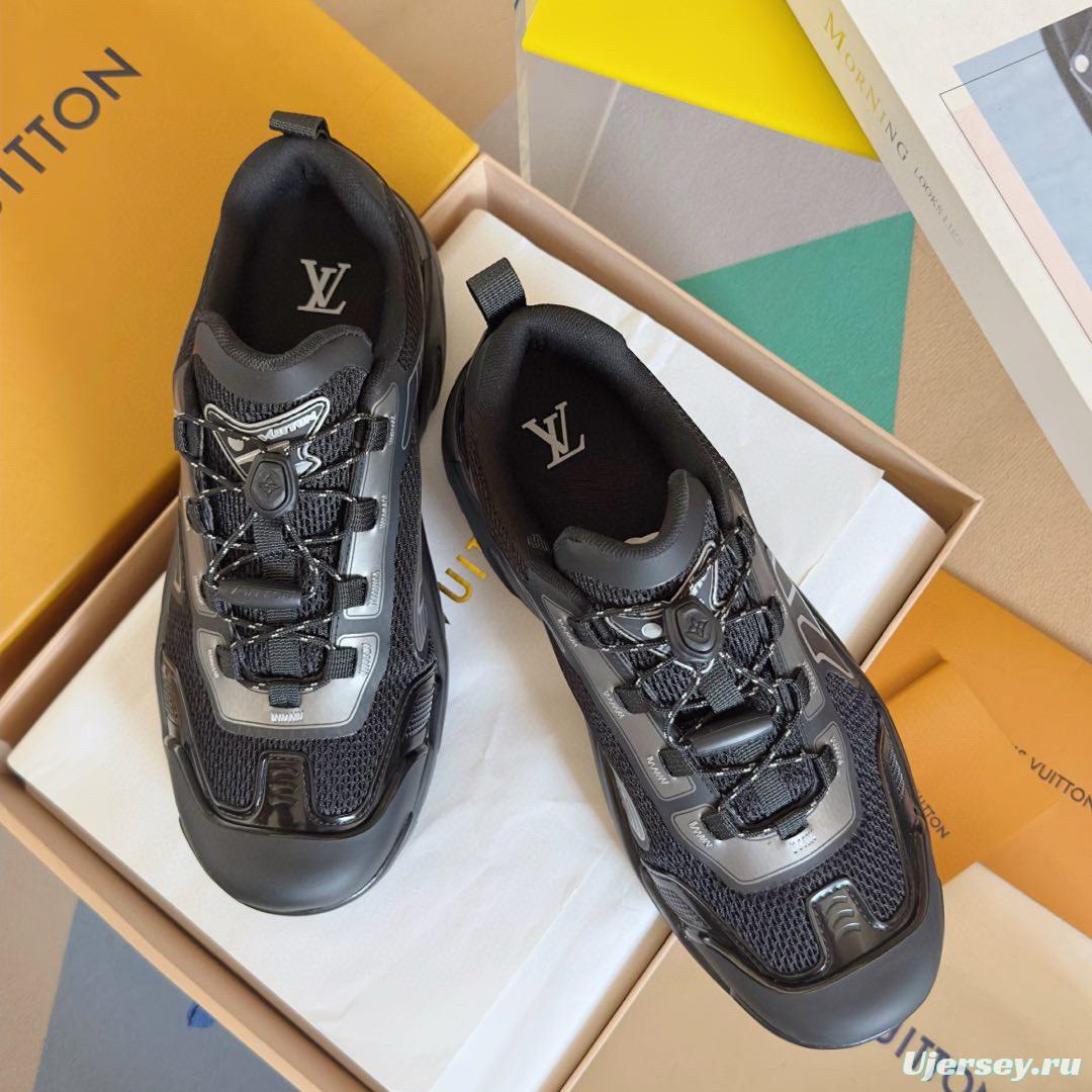 2025 Men Louis Vuitton Black Grey Mesh Fabric Sneakers MJ00390