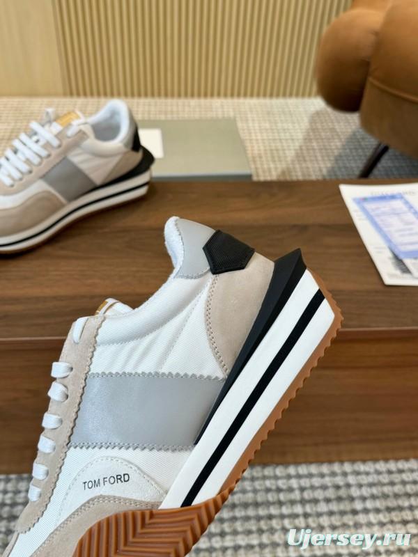 2025 Unisex TOM FORD Beige White Black Leather Suede Sneakers LY00360(F)/LY00370(M)