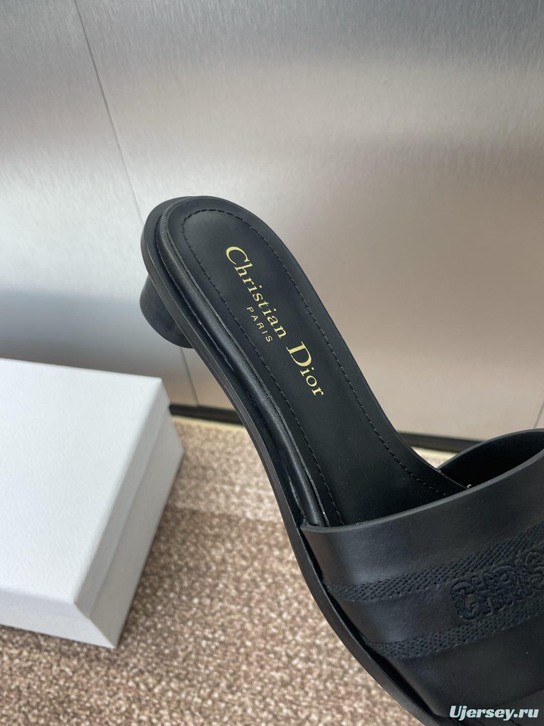 2025 Women Dior Black Leather Slippers CHRISTIAN DIOR PARIS