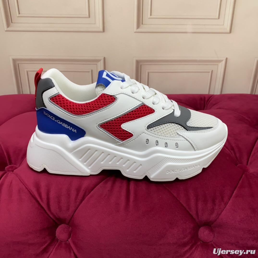2025 Unisex Dolce & Gabbana White Red Blue Leather Mesh Sneakers LY00330(F)/LY00340(M)