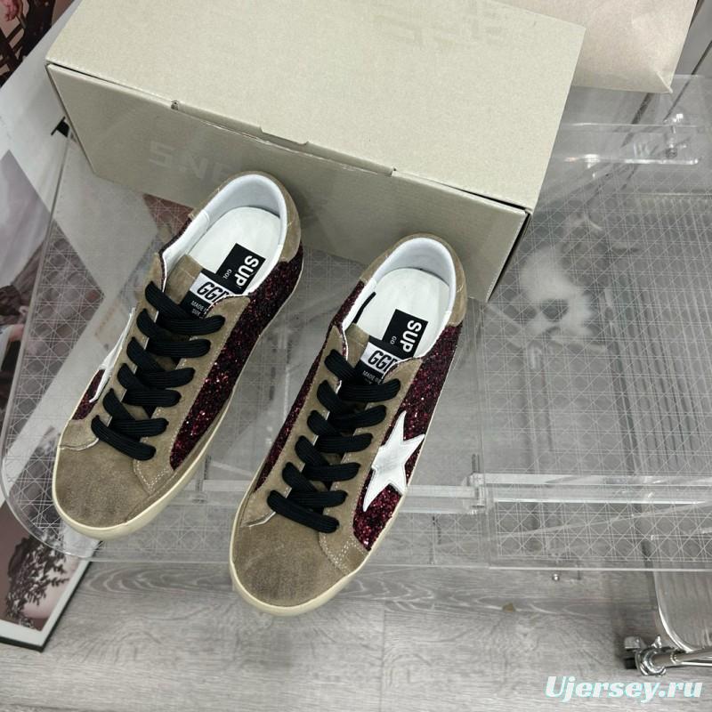 2025 Women GGDB Burgundy White Suede Glitter Sneakers