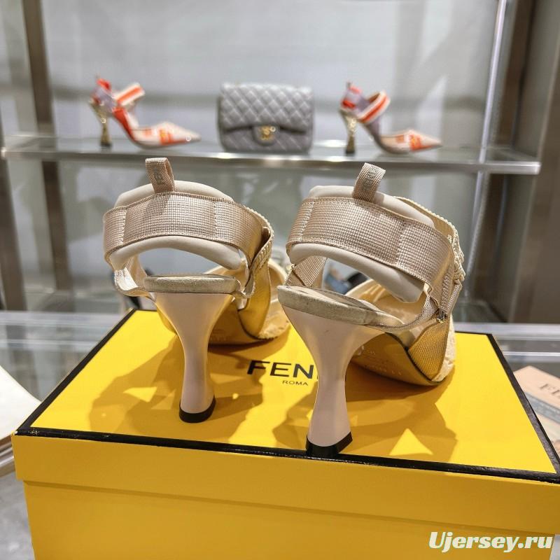 2024 Women Fendi Beige Knitted Leather High Heels
