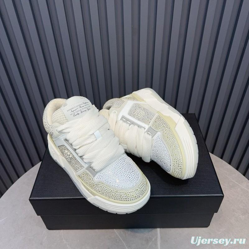 2024 Unisex Amiri Beige White Mesh Leather Sneakers MJ00410