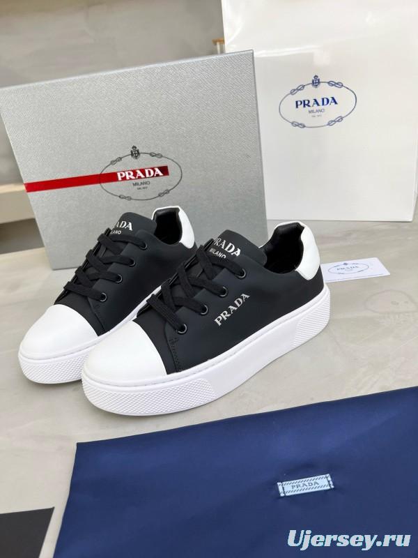 2024 Unisex Prada Black White Leather Sneakers MJ00310