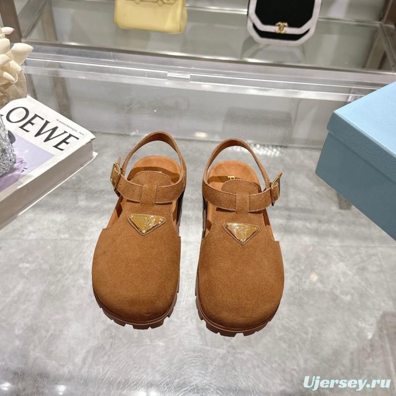 2025 Women Prada Brown Suede Sandals LY00270