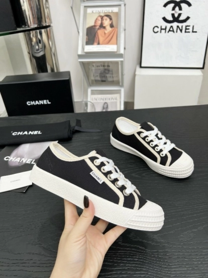 2025 Women Chanel Black Canvas Sneakers LY00230