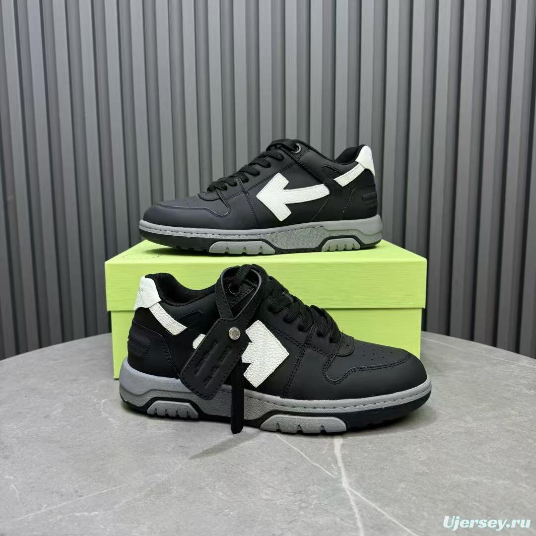 2025 Unisex Off-White Black White Leather Sneakers KFY00320
