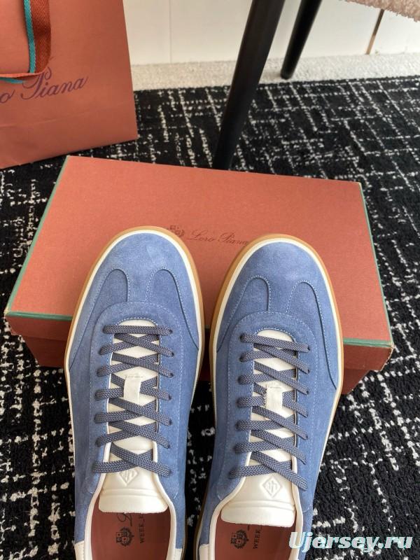 2024 Men Loro Piana Blue Suede Leather Sneakers MJ00320