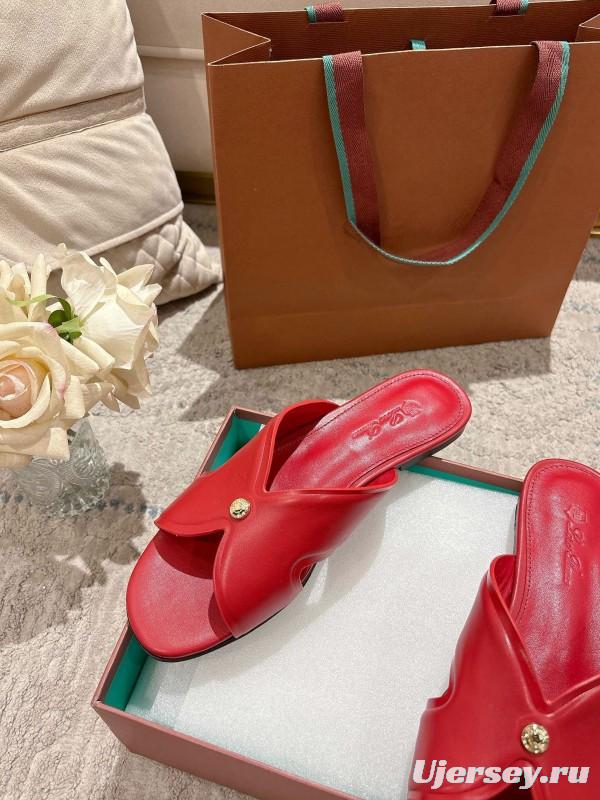 2025 Slippers LP Red Leather Slippers LY00270
