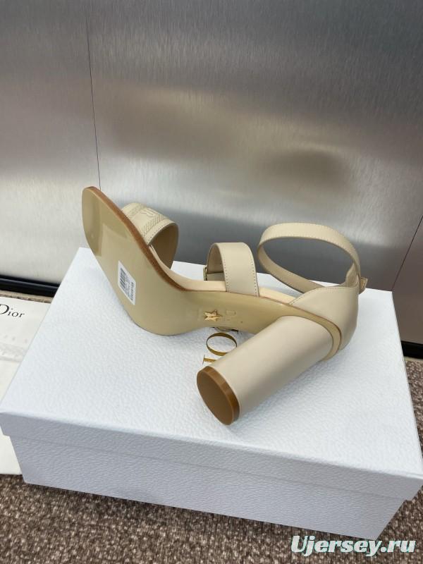 2025 Women Dior Beige Leather Sandals Buckle Strap High Heel