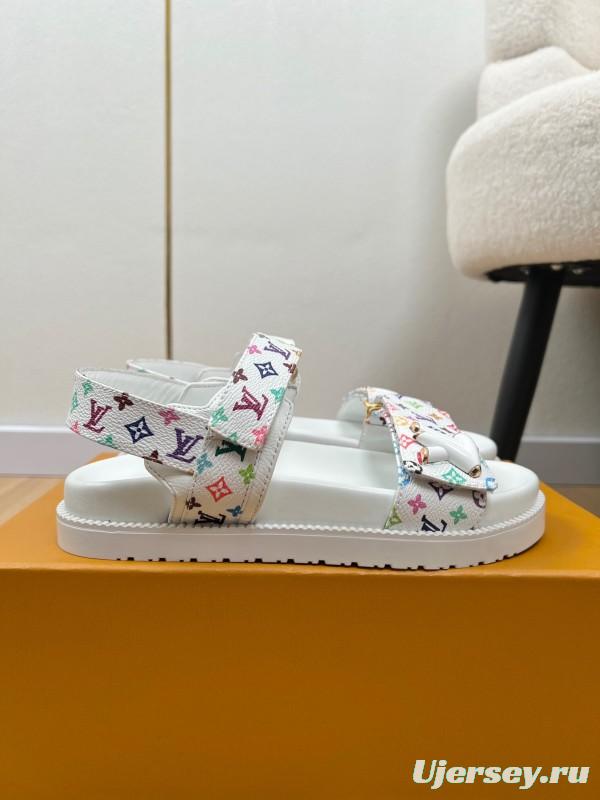 2025 Women Louis Vuitton White Multicolor Leather Sandals KFY00280