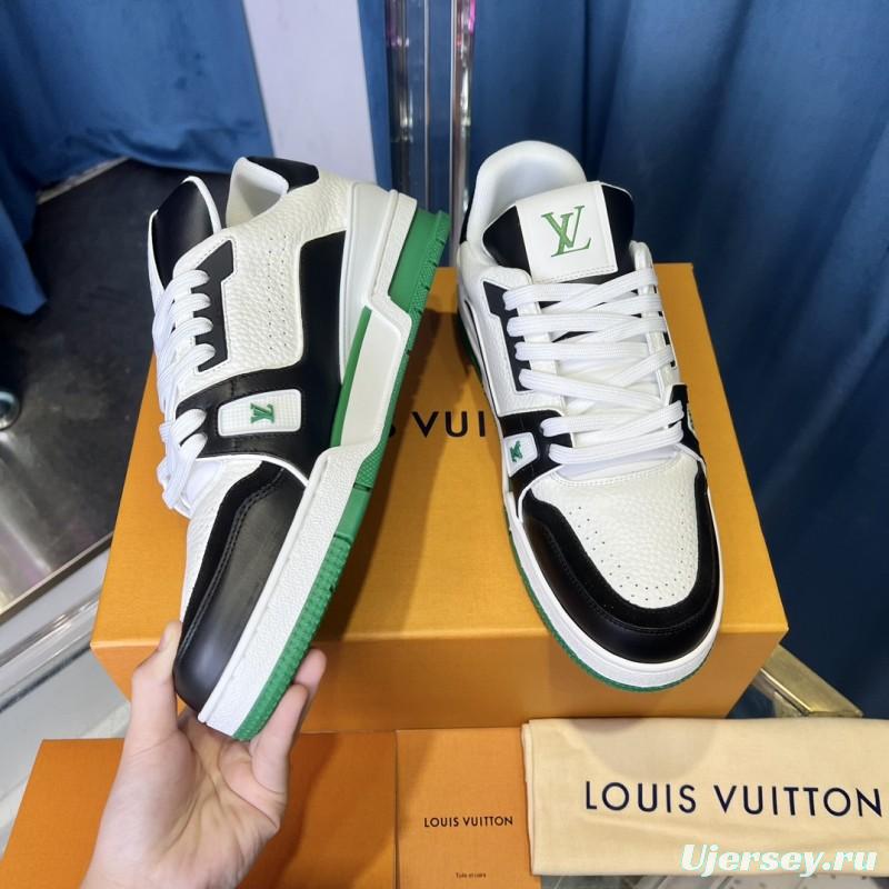 2025 Unisex Louis Vuitton White Black Green Leather Trainer