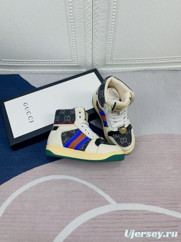 2024 Gucci Brown Beige Blue Green Canvas Kids Sneakers