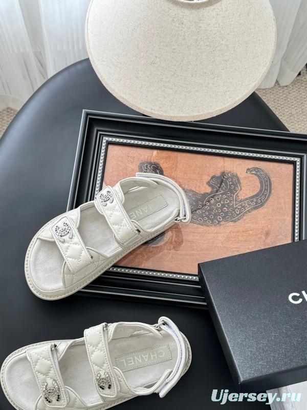 2025 Women Chanel White Leather Sandals LY00320