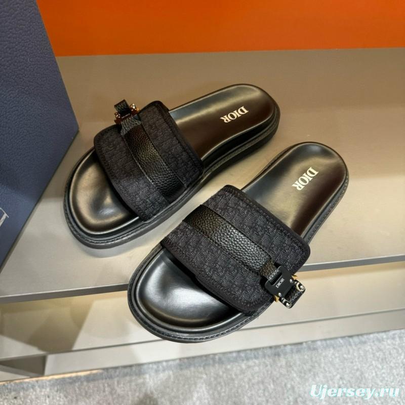 2024 Slippers Dior Black Fabric Leather Slippers