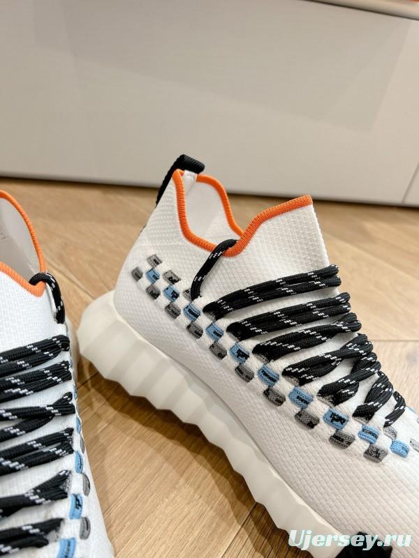 2024 Unisex Hermès White Black Orange Calf Suede Sneakers MJ00290