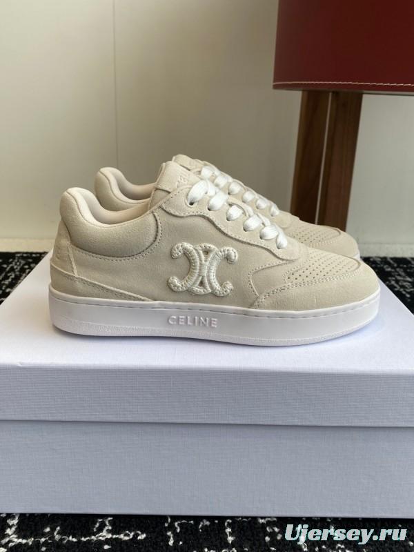 2025 Women Celine Beige Canvas Sneakers CELINE Embroidered Logo