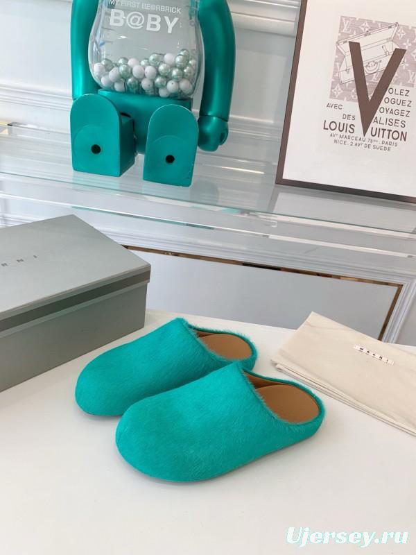 2024 Women Marni Turquoise Calf Hair Mules
