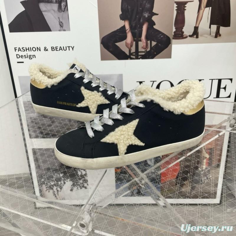 2025 Women GGDB Black Cream Shearling Leather Sneakers