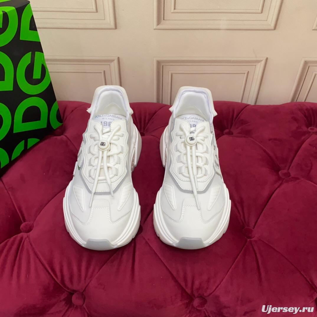 2025 Unisex Dolce & Gabbana White Grey Leather Lycra Sneakers DG Craft LY00330(F)/LY00340(M)