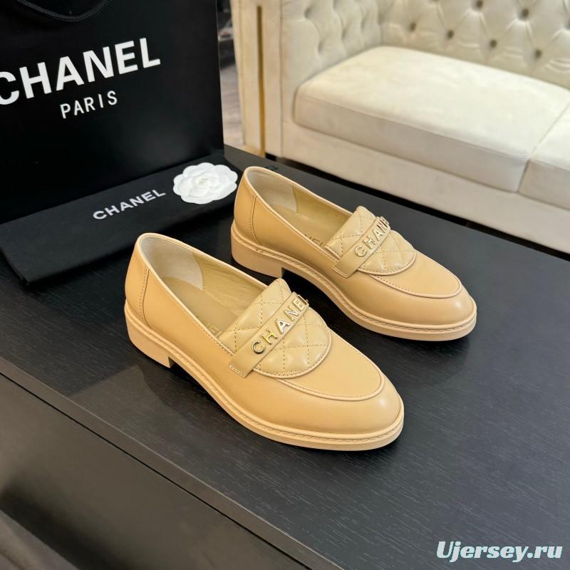 2025 Women Chanel Beige Leather Loafers KFY00310