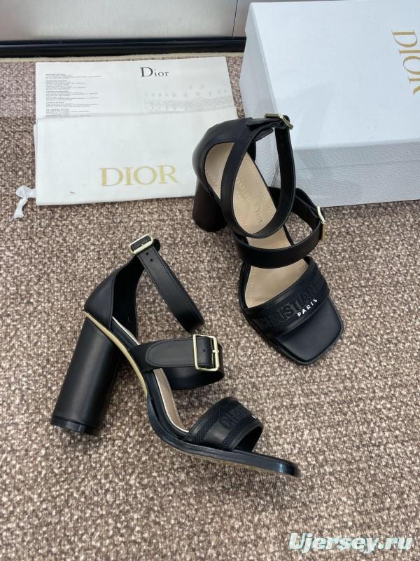 2025 Women Dior Black Leather High Heel Sandals KFY00310