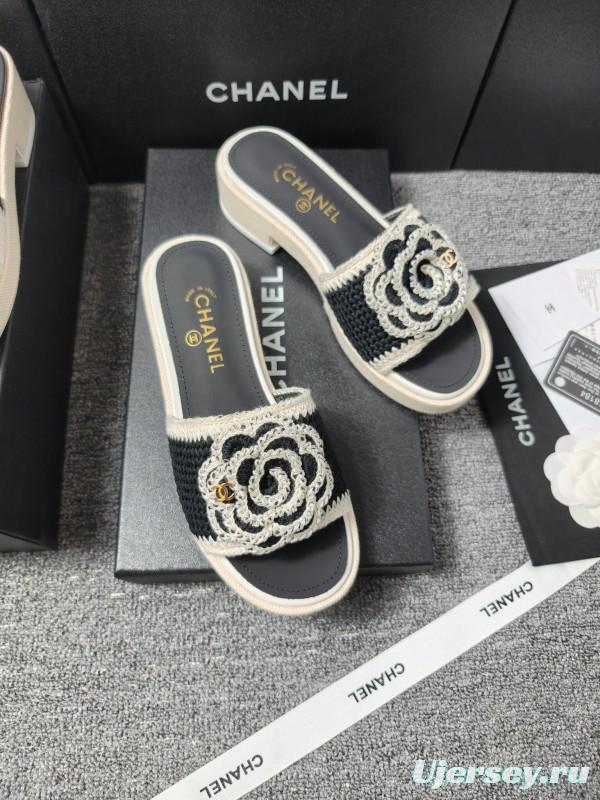 2025 Slippers Chanel Black White Crochet Sandal