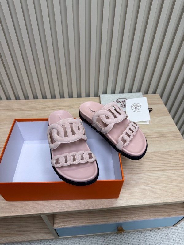 2025 Slippers Hermès Pink Suede Slippers