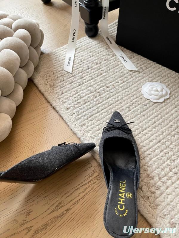 2025 Women Chanel Black Fabric Mules