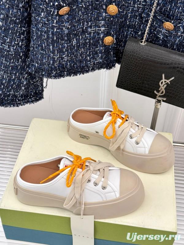 2025 Women Yves Saint Laurent White Leather Low-Top Platform Sneakers Yellow Laces Casual Chic YSL1234 (F)