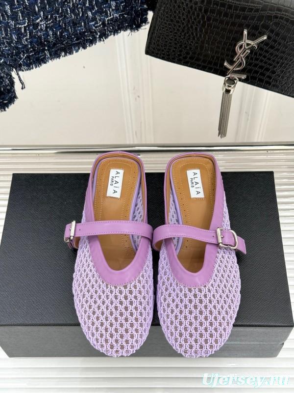 2025 Women Yves Saint Laurent Purple Mesh Leather Slippers